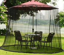 moskitiera na parasolu ogrodowym