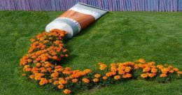 duża tubka z kolorowymi kwiatami w ogrodzie